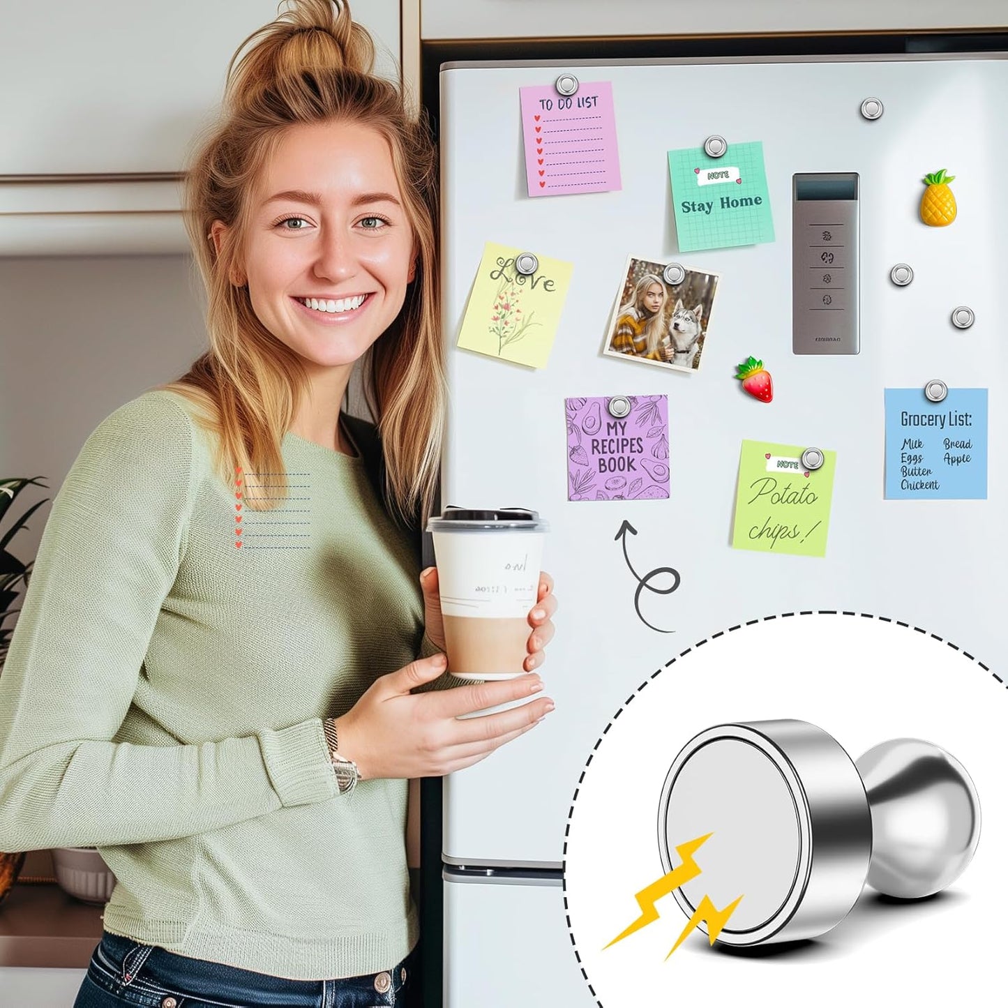 FINDMAG 14Pcs Strong Fridge Magnets, Small Neodymium Magnets for Whiteboard, Push Pins for Kitchen, Office, School, Locker Accessories