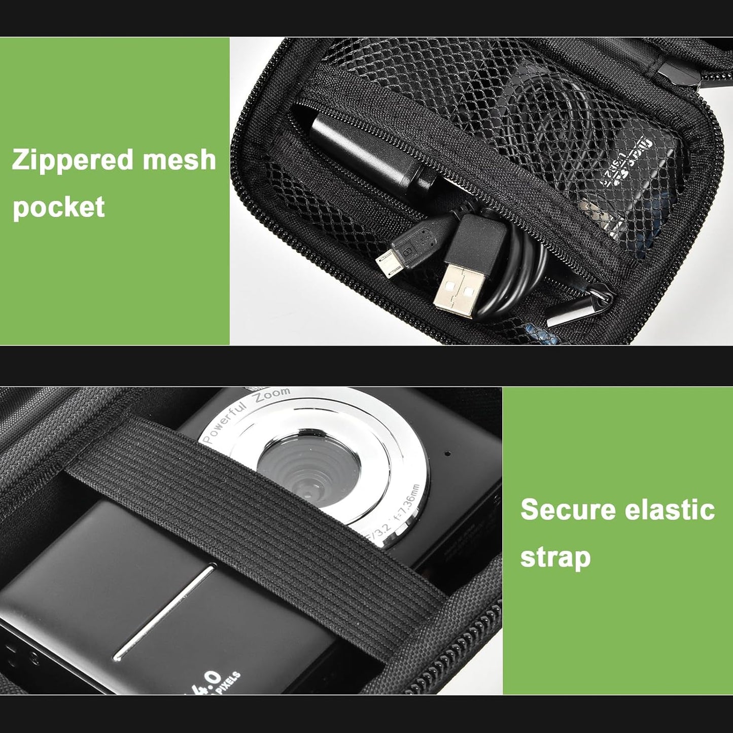 Digital Camera Case Compatible with VAHOIALD FHD 1080P/ for CAMKORY Digital Point and Shoot/for KODAK PIXPRO FZ45-BK 16MP Vlogging/for IWEUKJLO/for Nsoela, Holder for SD Card More- Black (Box Only)