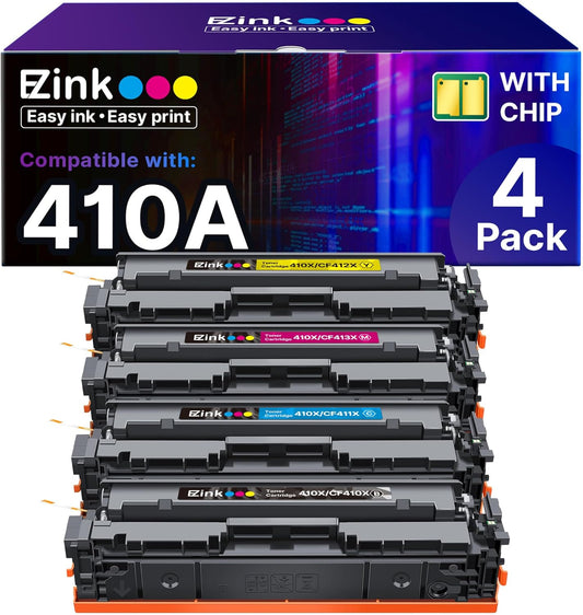 E-Z Ink 410A Toner Cartridge High Yield Replacement for HP 410A CF410A 410X CF411A CF412A CF413A for HP Color Laserjet Pro MFP M477fnw Toner M477fdw M477fdn M452dn M452nw M477 Printer (4-Pack)