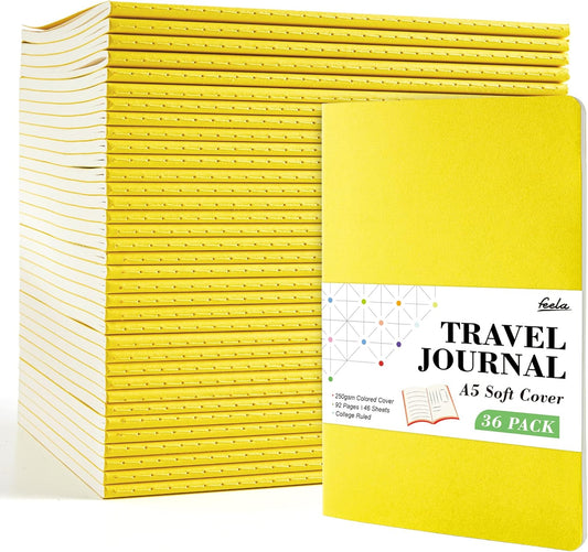 feela 36 Pack Soft Cover Journal Bulk, Lined Blank Travel Journal for Women Men Writing, Notebooks College Ruled for Work, Note Taking Notebook School Business Supplies, 8.2” x 5.5”, A5, Lemon Yellow