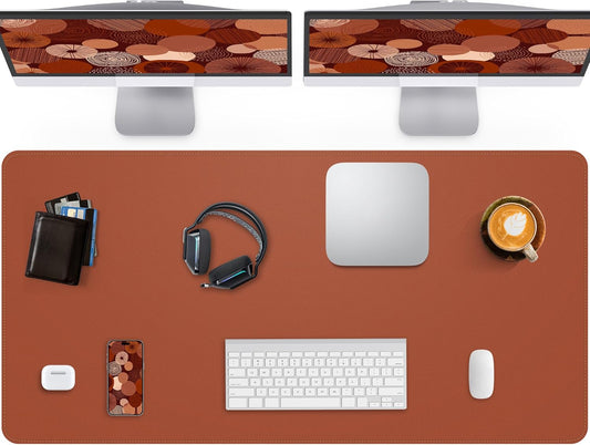Extra Large Desk Pad Mat - Waterproof Mouse Pad & Desk Protector, Non-Slip XXL PU Leather Gaming Mat for Keyboard/Mouse, Stitched Edge with Ergonomic Support, 47.2"x23.6" (Brown)
