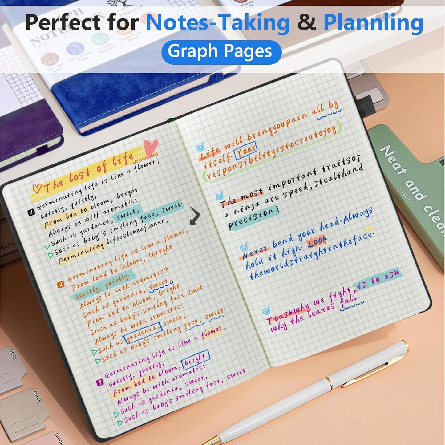 Graph Paper Notebook, 160 Pages Grid Journal for women & men, A5 Hardcover Leather Graphing Notebook for School, Work, Travel, Note Taking 5.9”x8.5” (Black)