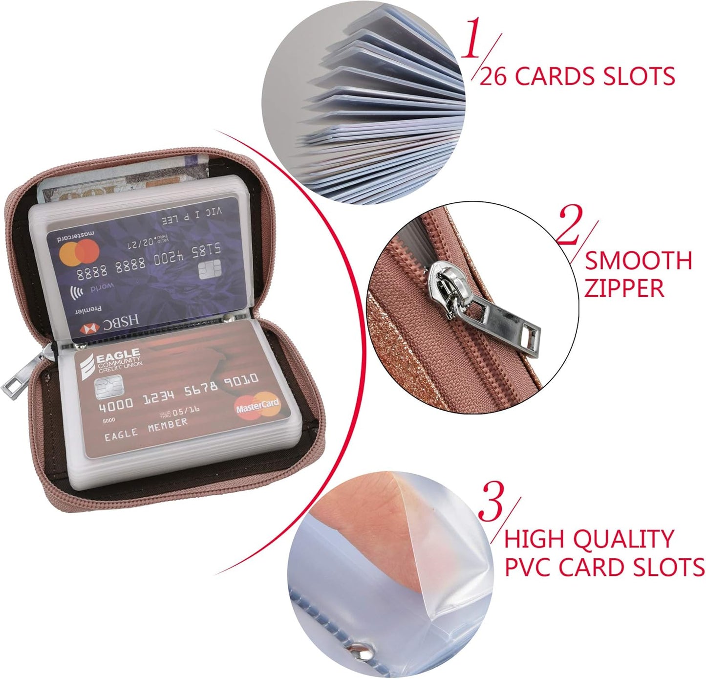 Easyoulife Genuine Leather Credit Card Holder Zipper Wallet With 26 Card Slots