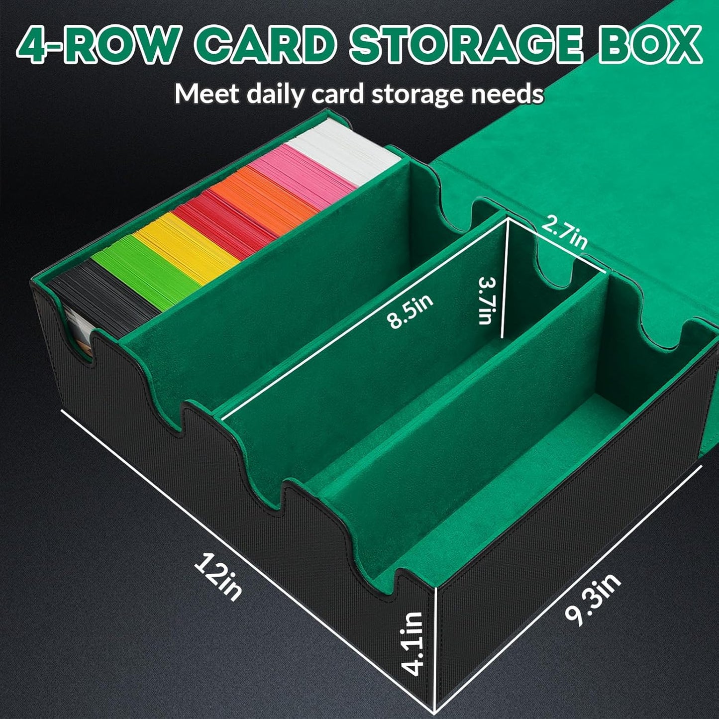 Card Storage Box - 2800+ Deck Case with PU Leather, Magnetic Closure, 10 Dividers & 4 Stoppers, Suitable for MTG, YuGiOh, Sports Cards