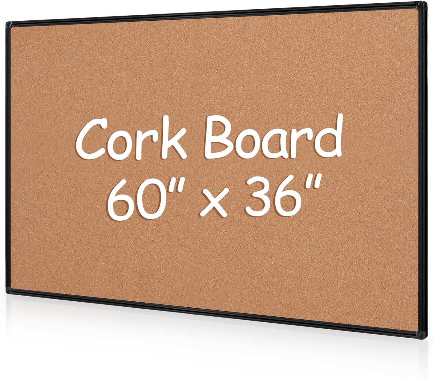 Board2by Extra Large Cork Bulletin Board 60" X 36", Black Aluminum Framed 5'x3' Corkboard for Wall, Wall Mounted Notice Pin Board with 18 Push Pins for School, Home & Office