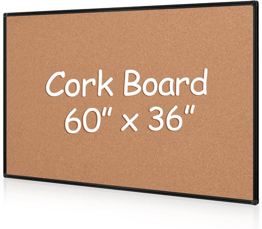 Board2by Extra Large Cork Bulletin Board 60" X 36", Black Aluminum Framed 5'x3' Corkboard for Wall, Wall Mounted Notice Pin Board with 18 Push Pins for School, Home & Office