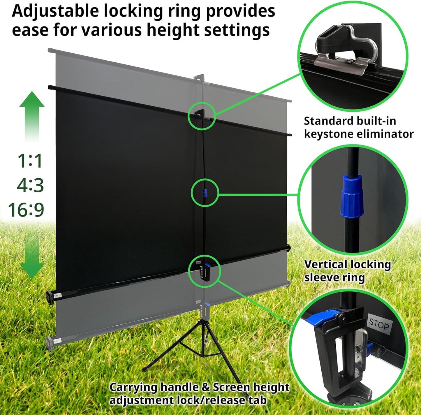 Elite Screens Tripod Series, 119-INCH 1:1, 16:9, 4:3 Adjustable Multi Aspect Ratio Portable Indoor Outdoor Projector Screen, 8K / 4K Ultra HD 3D Ready, 2-Year Warranty, T119NWS1 - White Case