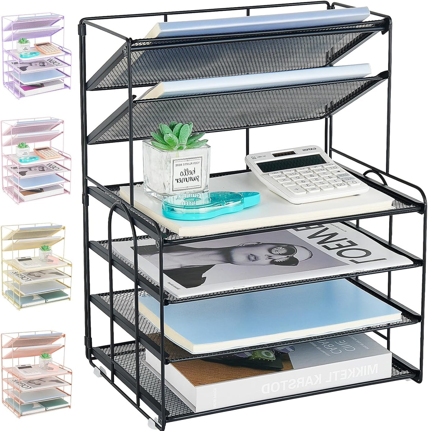 6-Tier Letter Tray Paper Organizer, Desk Organizers and Accessories, Desktop File Organizer, Office Desk Accessories for Office Supplies(Black)