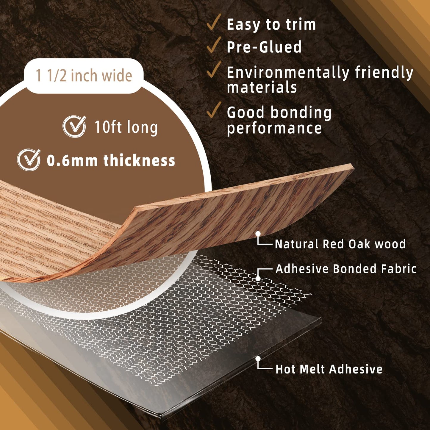 GSCIT Club Red Oak Edge Banding, 1 1/2 inch x 10ft roll of Veneer Edge Banding Pre-glued Flexible, Wood Tape Banding for Cabinet Repair Furniture