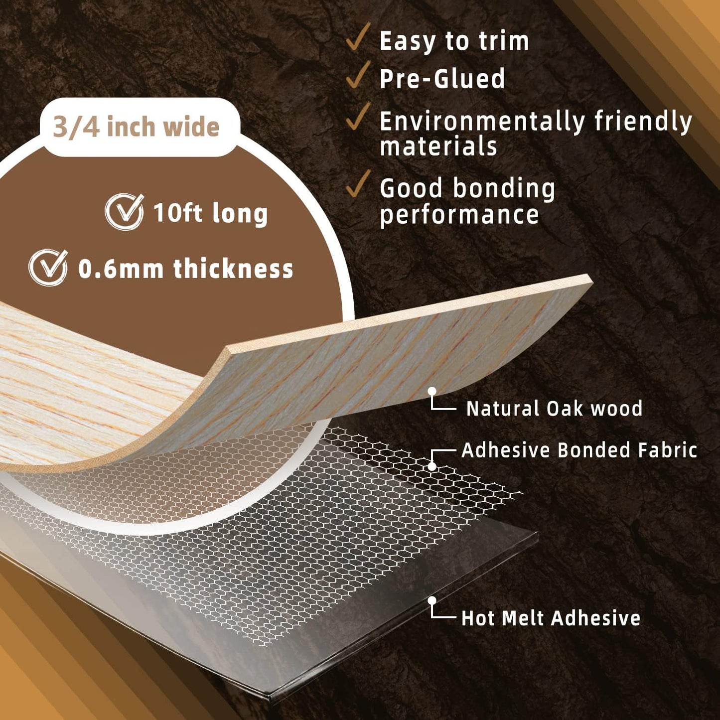 GSCIT Club Oak Edge Banding, 3/4 inch x 10ft roll of Veneer Edge Banding Preglued Flexible, Real Wood Tape Banding