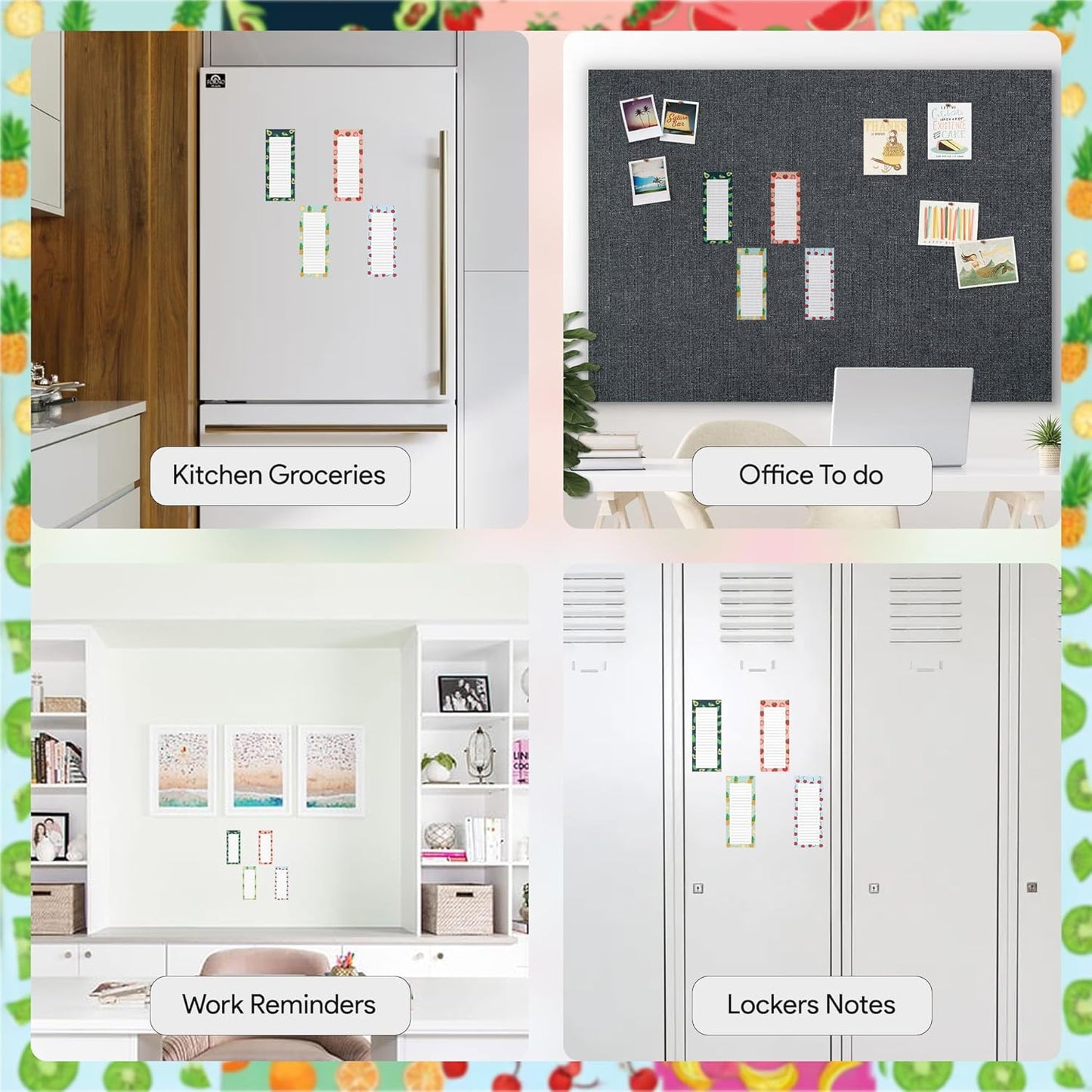 4 Large Magnetic Notepads – Big Notepads for Grocery List, Shopping List, To-Do List, Reminders -Strong Magnetic Back- Memo Pads with Realistic Fruit Designs | 60 Sheets per Pad 9 x 3.5 inch (4 Pack)