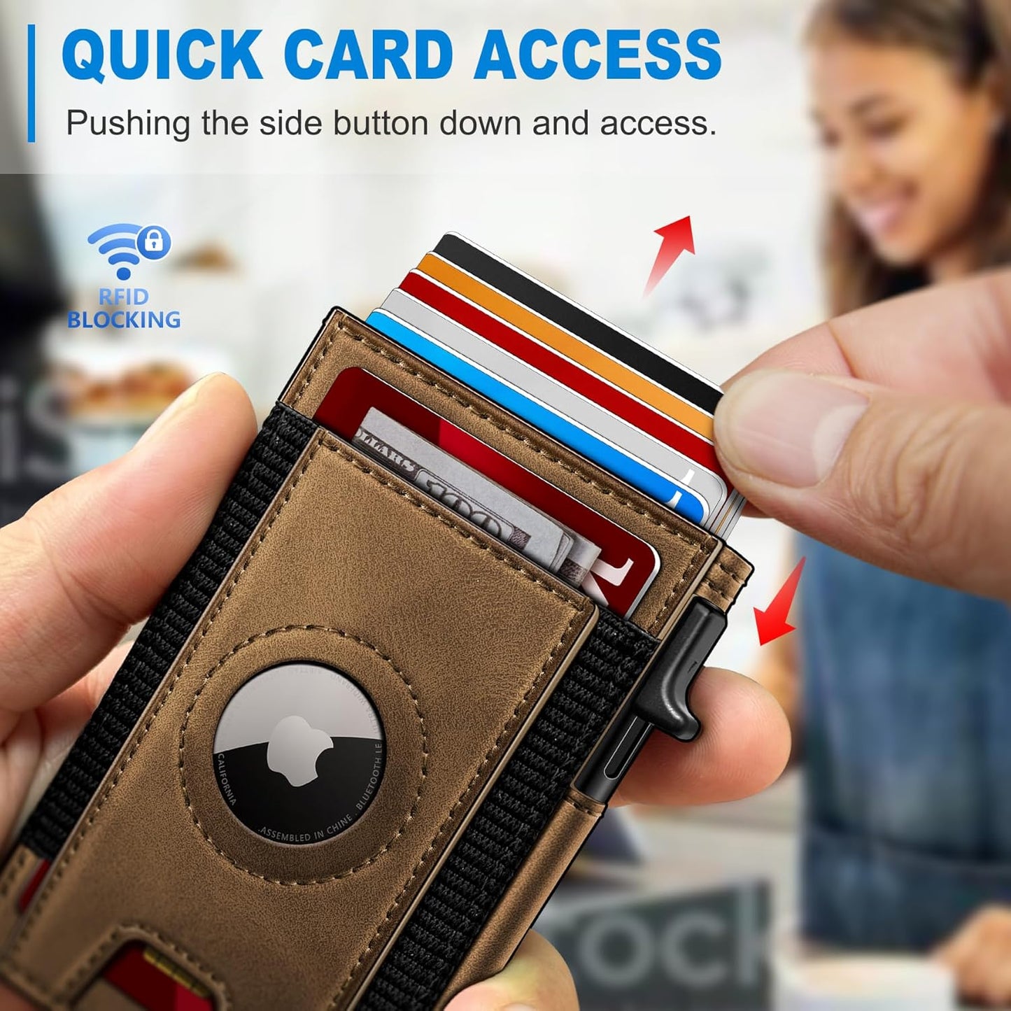 Airtag Wallet for Men, Slim Pop Up Credit Card Holder RFID Blocking Mens Minimalist wallet for 7-9 Cards ID Window, with Gift Box