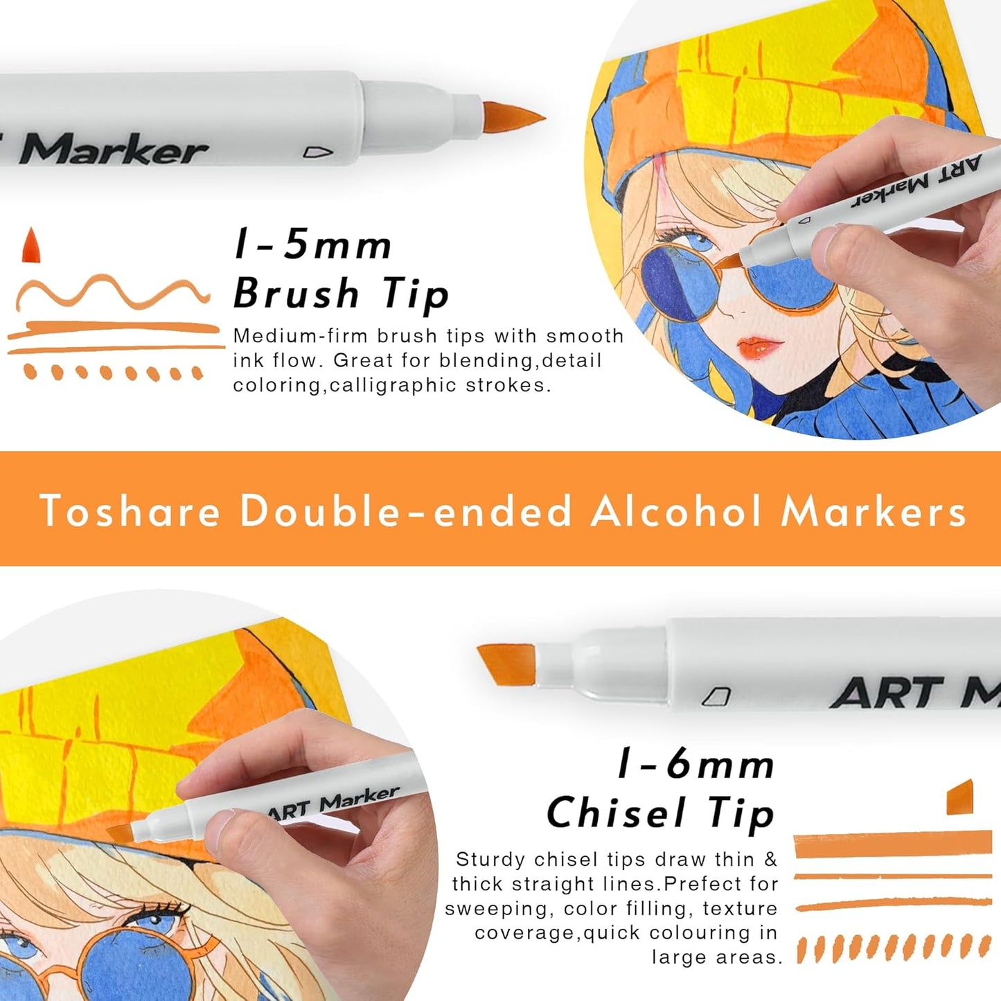 40 Colors Alcohol Markers - Double Tip Art Markers Alcohol Based Marker Brush&Chisel Nib Blender Art Pens Permanent Sketch Marker for Kids Adults Coloring and Artist Illustration