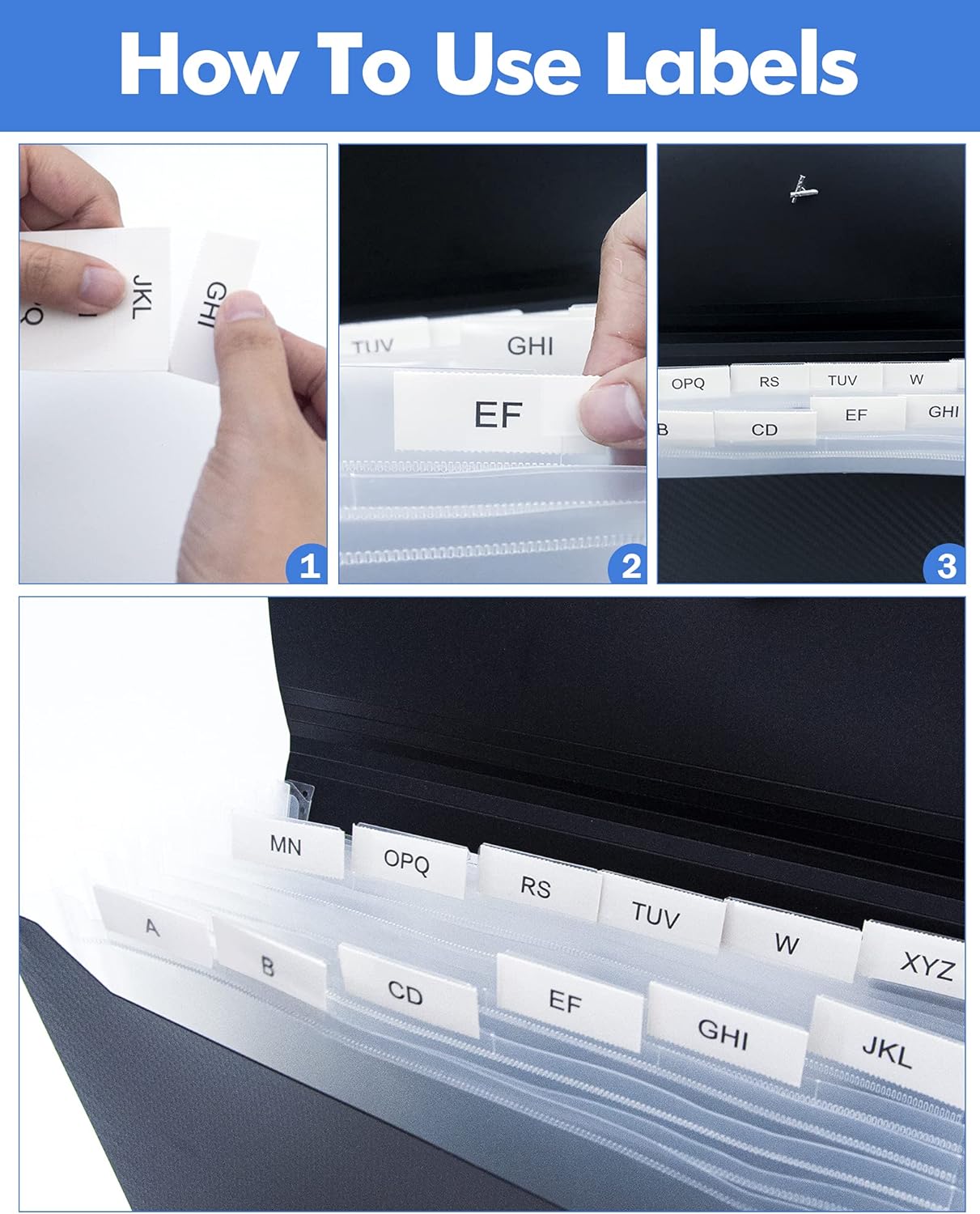 Cesil 3Pcs Expanding File Folders, 13 Pockets File Organizer Accordion File Holder with Elastic Buckles Closure, A4 Paper Document Organizer for Home School Office