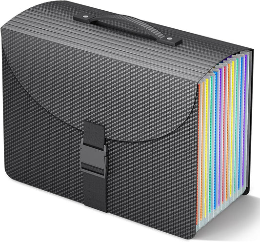 Expanding File Folders,Accordion File Organizer with Handle,13 Pockets Expandable Filing Folders,Tabs Included Filing Box,Adjustable Strap,Bill Documents Organizer,A4/Letter Size,Diamond