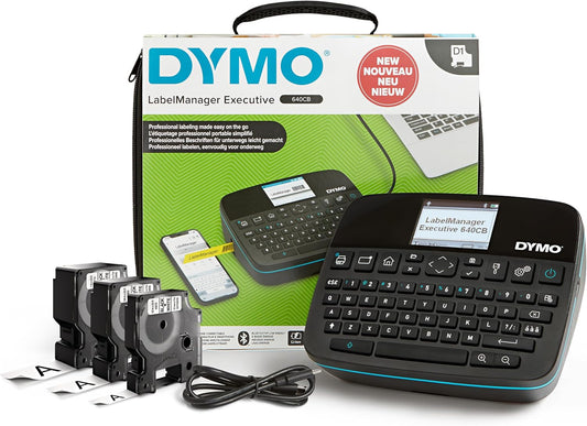 DYMO LabelManager Executive 640 CB Portable Label Printer Kit with Carry Case and 3 Label Cassettes | Compact QWERTY Label Maker | Bluetooth & USB Connectivity | Compatible with DYMO D1 Labels