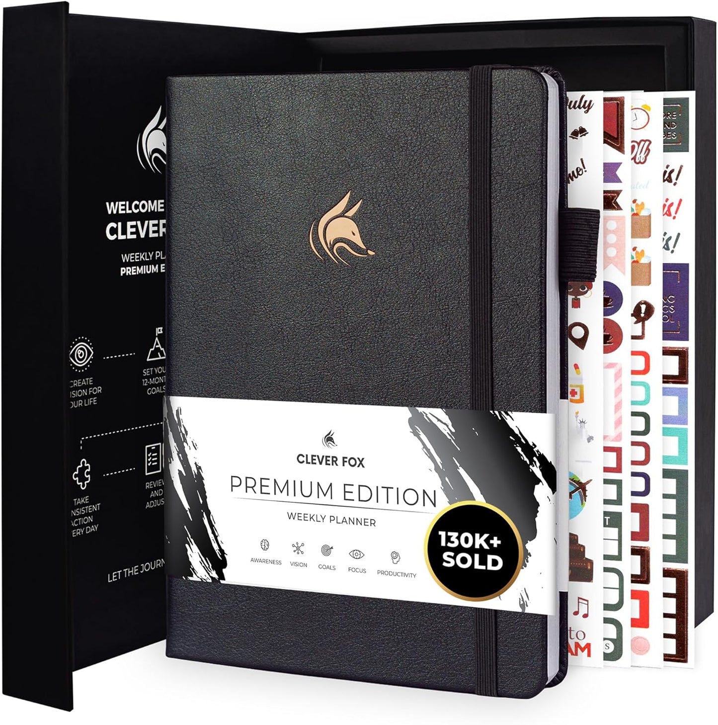 Clever Fox Planner Premium Edition – Undated Luxurious Weekly & Monthly Planner to Increase Productivity and Hit Your Goals – Organizer – Start Anytime, A5, Lasts 1 Year, Silver Black (Weekly)