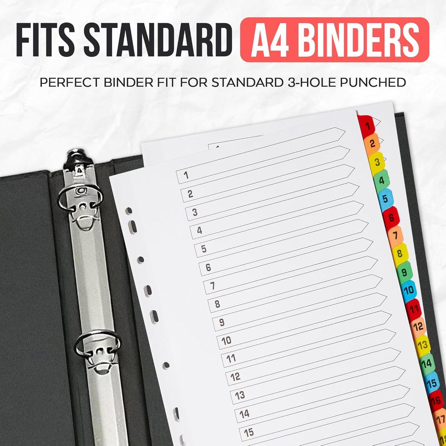 Binder Dividers with Tabs 1-20 Numbered – A4 (5 Pack) | Dividers for 3 Ring Binder | Numbered Tab Dividers for Office, School & Home Organization - The Paper Shop
