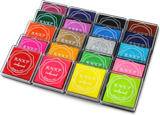 RNKP 20 Colors Washable Ink Pads for Kids Rubber Stamps, Fingerprint Crafts Stamp Pad for Kids, Paper, Scrapbook, Fabric, Wood (Pack of 20)