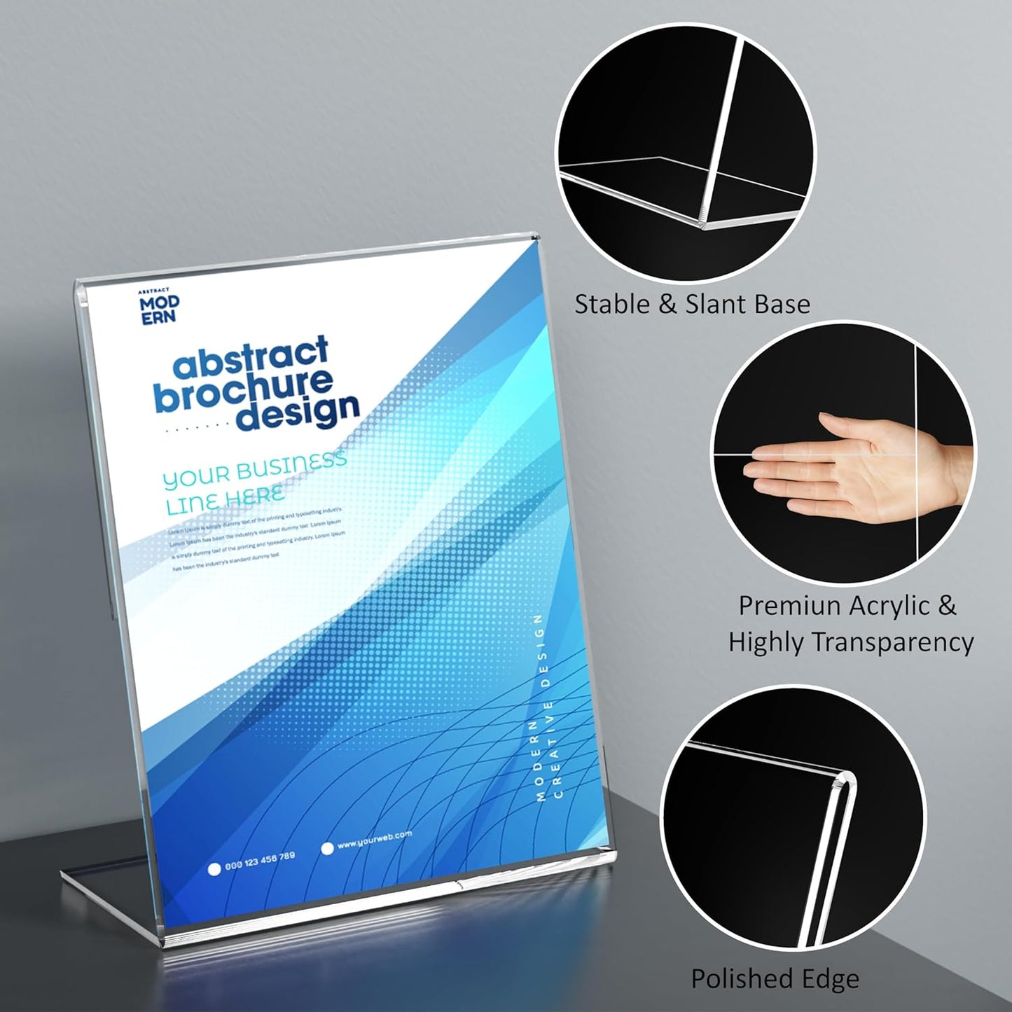 6 Pack Acrylic Sign Holder 8.5 x 11, Clear Desktop Menu Display Stand Slant Back Sign Holder, Plastic Flyer Stand for Displaying Posters Picture Flyers Menu(L Shape 8.5 x 11)