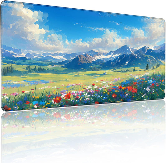 35.4 x 15.7 inches, Large Desktop Mouse pad, Keyboard and Mouse Pads for Work and Home Computers, and Large Laptop Mouse mat，Prairie and Flowers