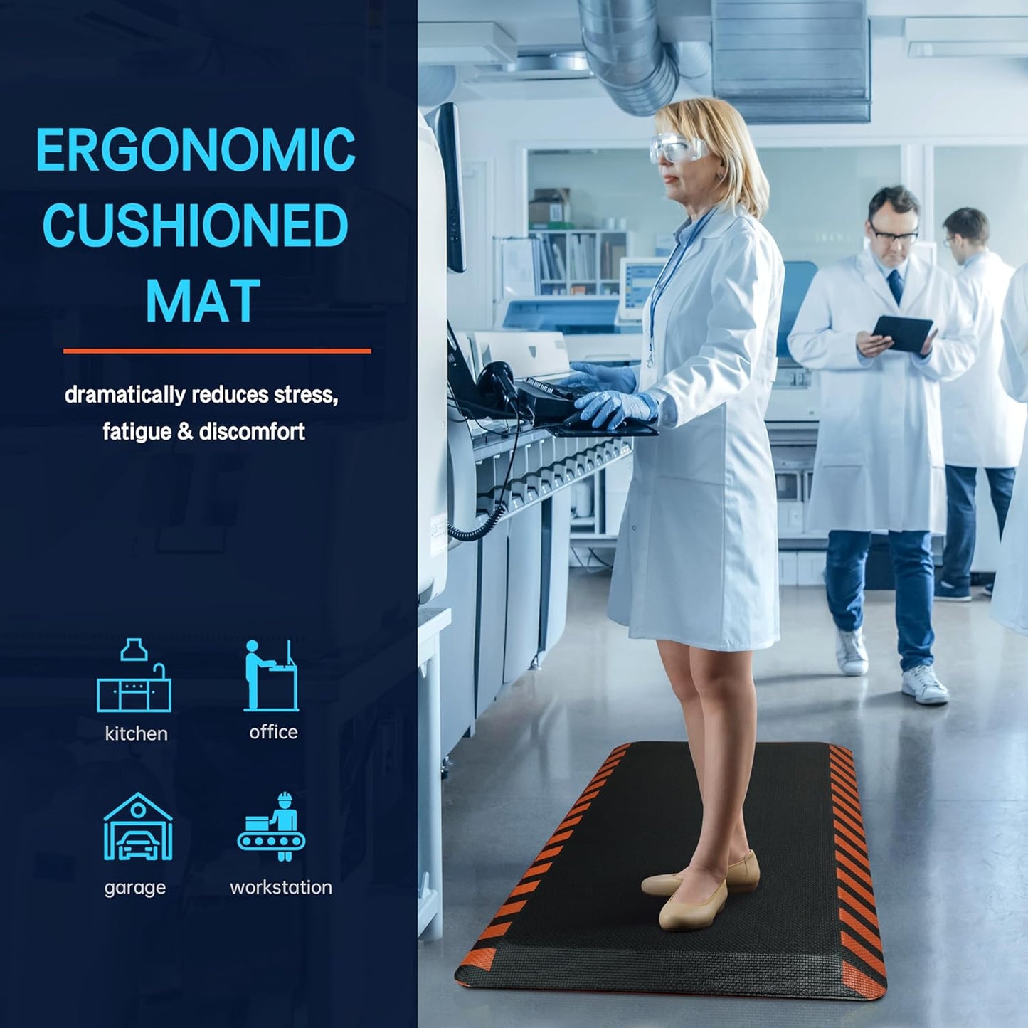 FEATOL Anti Fatigue Mat Industrial, Ergonomic Standing Floor Mat for Work for Stand, Black with Orange Border Safety 20" x 32"-Support for Leg & Back Pain