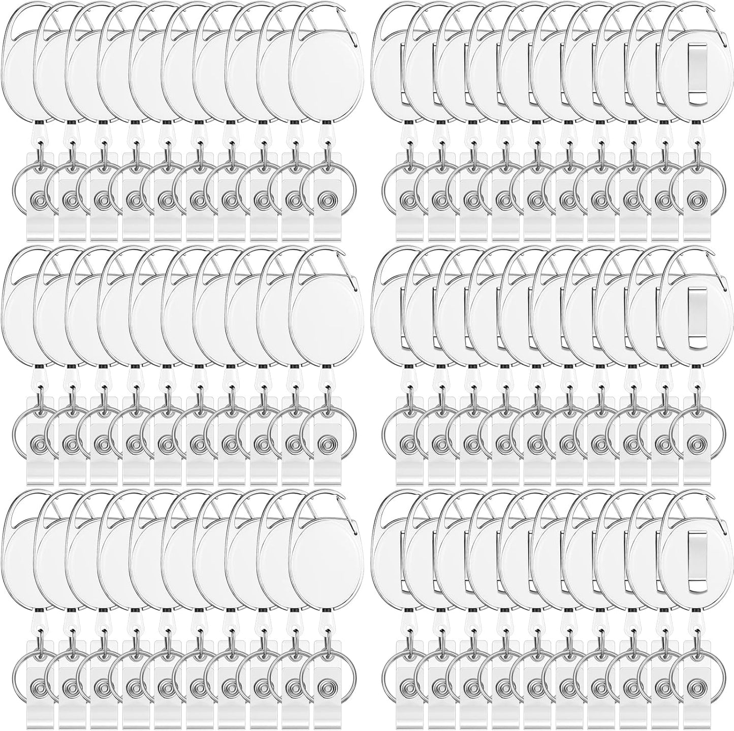 Honoson 50 Pcs Heavy Duty Retractable Badge Reels Batch ID Badge Holder Retractable Clip Bulk Key Holder with Ring for Office Worker Employee, Doctor Nurse Gifts (White)