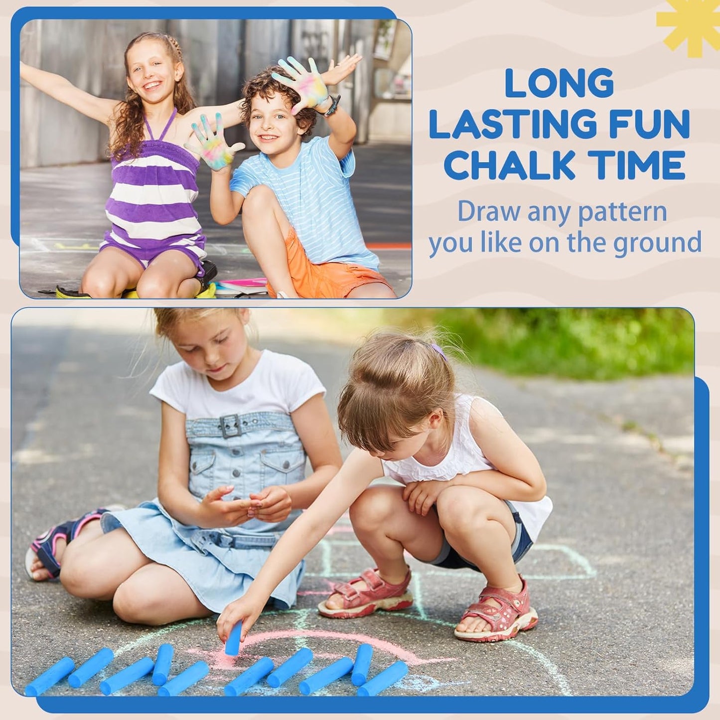 Fulmoon 40 Pcs Jumbo Sidewalk Chalk for Kids Outdoor Art Non Toxic Large Washable Street Chalk for Adults Drawing Painting Classroom(Blue,Round Style)