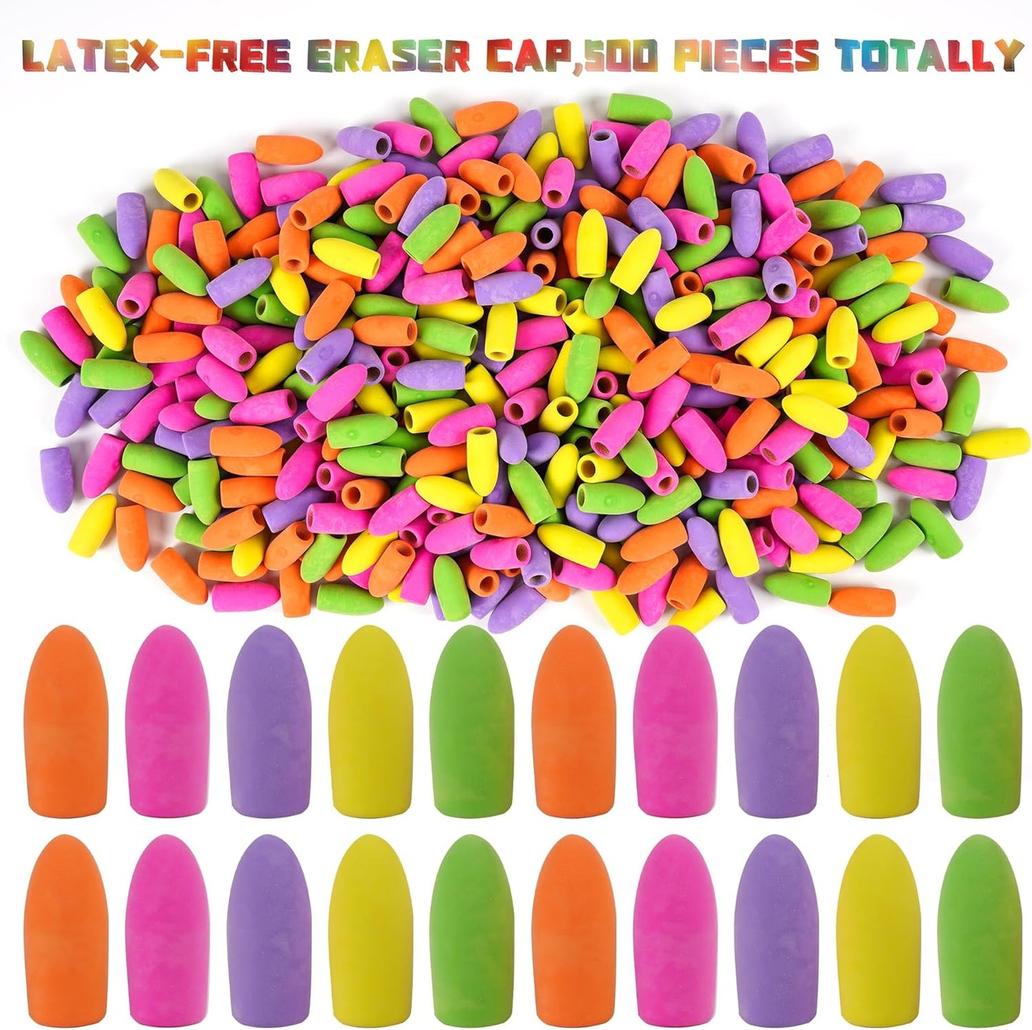 400 Pack Pencil Eraser Caps Latex Free Pencil Pencil Eraser Toppers, Round Arrowhead Caps Erasers School Erasers for School Supplies for Teachers, Assorted Color (Deep Color)