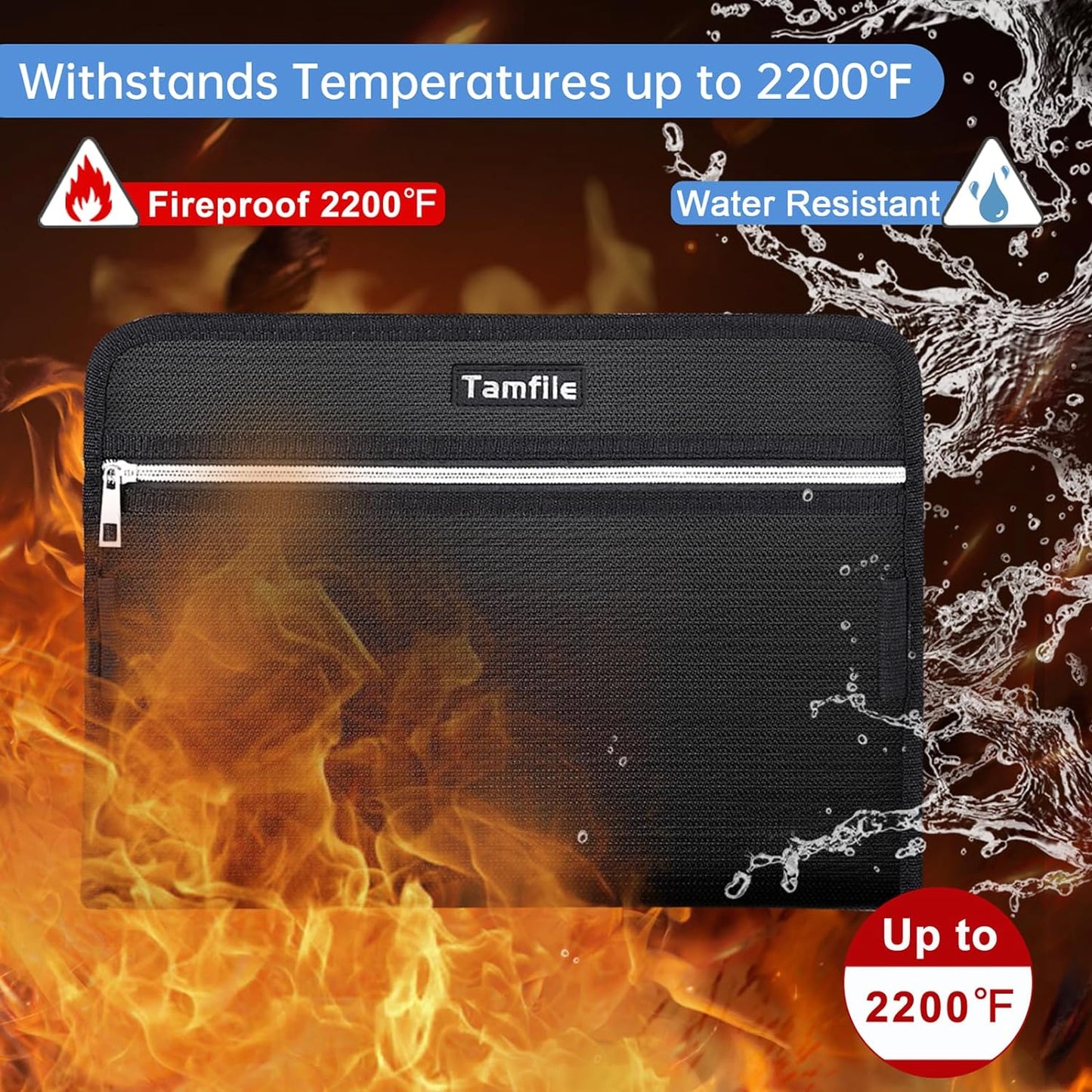 Fireproof Safe Accordion File Organizer Bag Folder,Waterproof Expanding Filing Folder with 14 Pockets, A4 Letter Size, Document Organizer Holder and Color Labels /2 Zipper (Black 14.3" x 9.8")