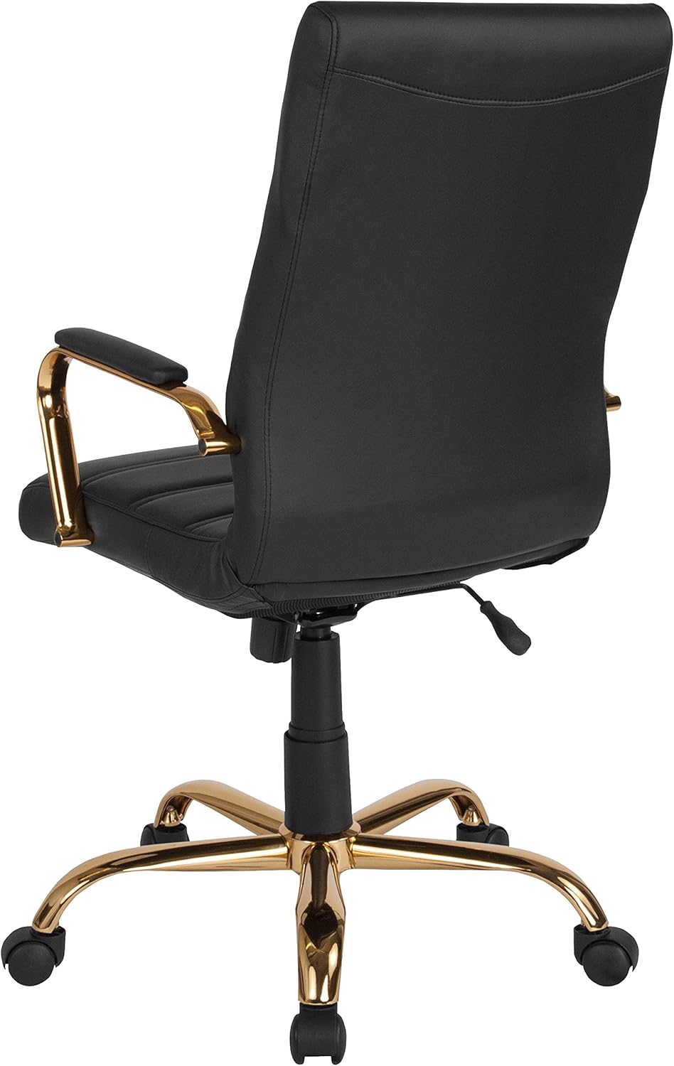 Flash Furniture Whitney High-Back Swivel LeatherSoft Desk Chair with Padded Seat and Armrests, Adjustable Height Padded Office Chair, Black/Gold