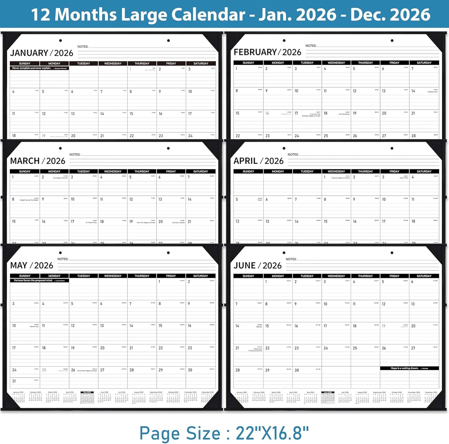 2026 Desk Calendar - JAN. 2026 – DEC. 2026, 22" x 17", Large Desk Calendar 2026, 12 Monthly Desk/Wall Calendar 2-in-1, Corner Protector, Desk Pad, Large Ruled Blocks