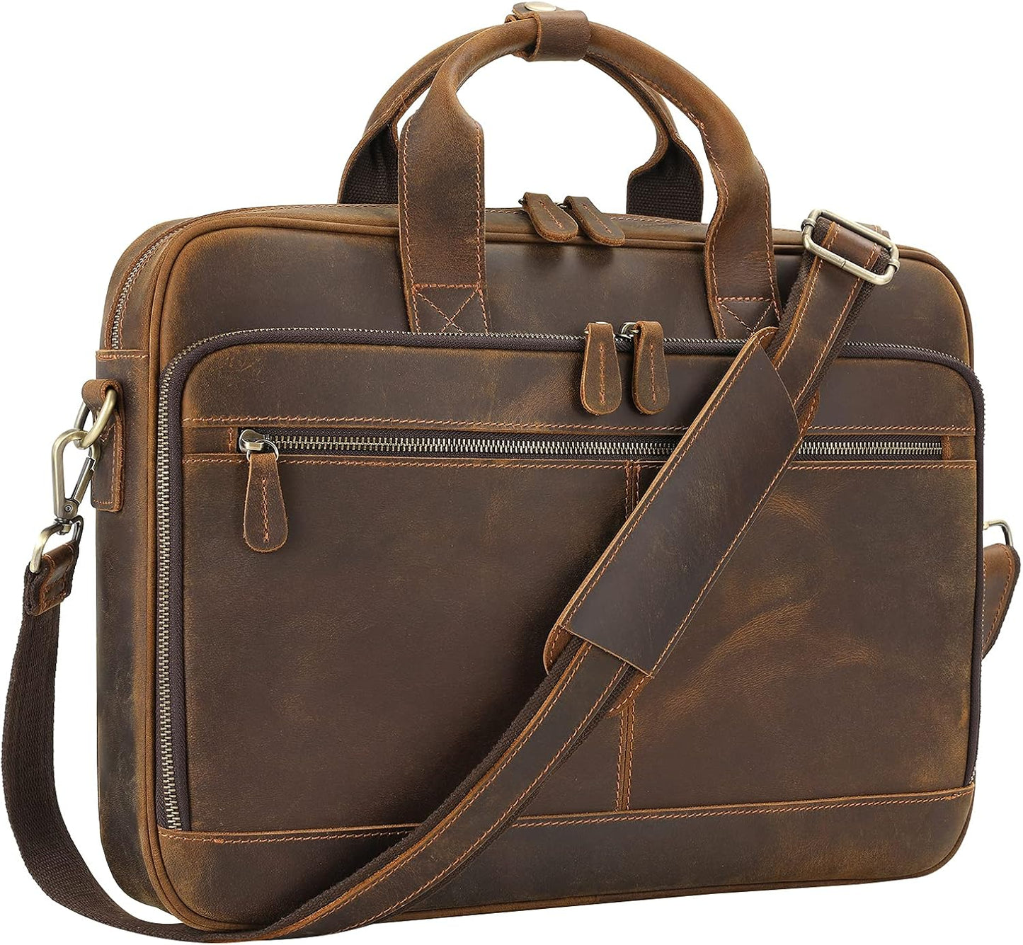 Jack&Chris Leather Briefcase for Men,Business Travel Laptop Messenger Bags