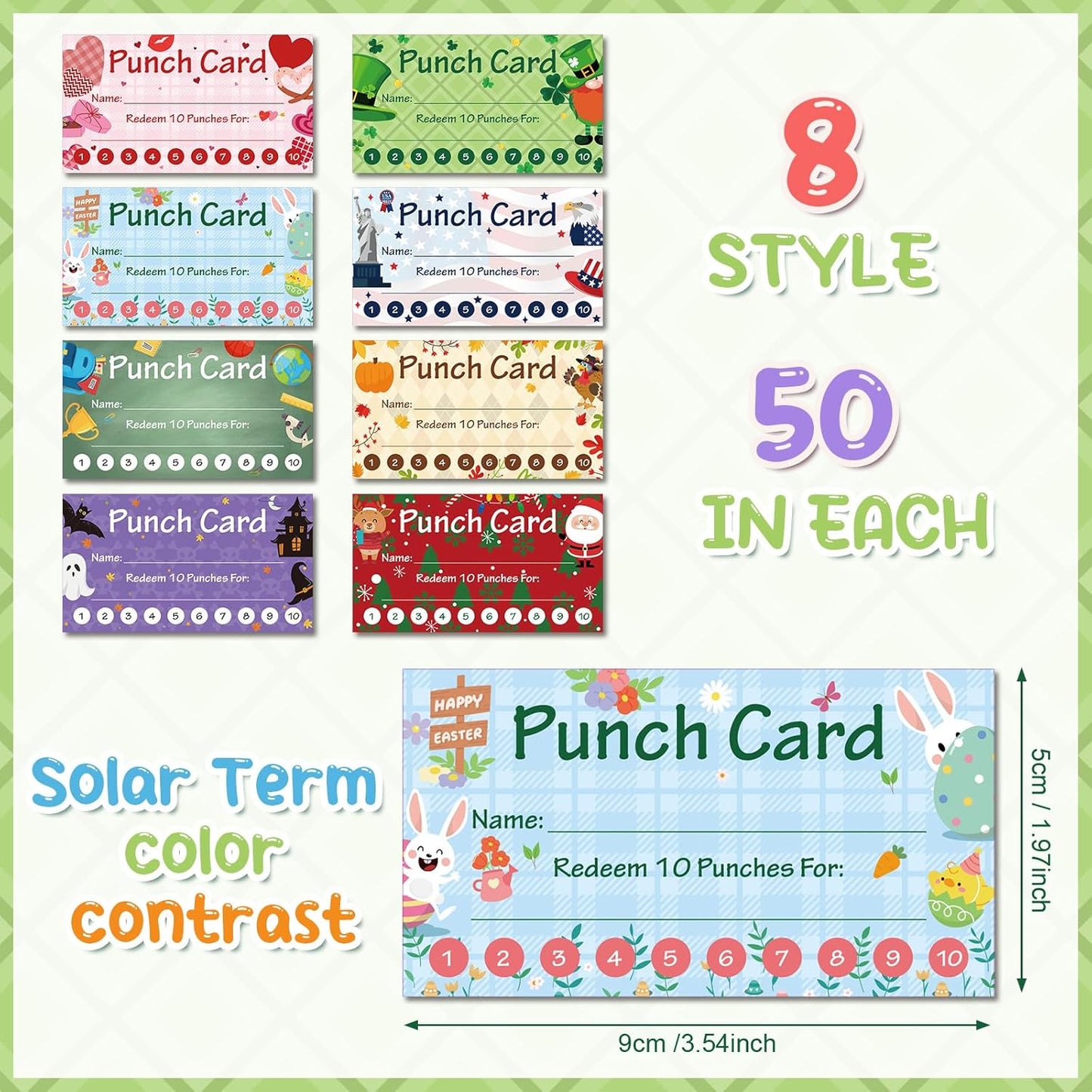Fumete 400 Pcs Punch Cards for Classroom Reward Cards Behavior Incentive Loyalty Awards for Kids Students Teachers School Business, 8 Styles, 3.5 x 2 in(10 Holiday Punches Style)