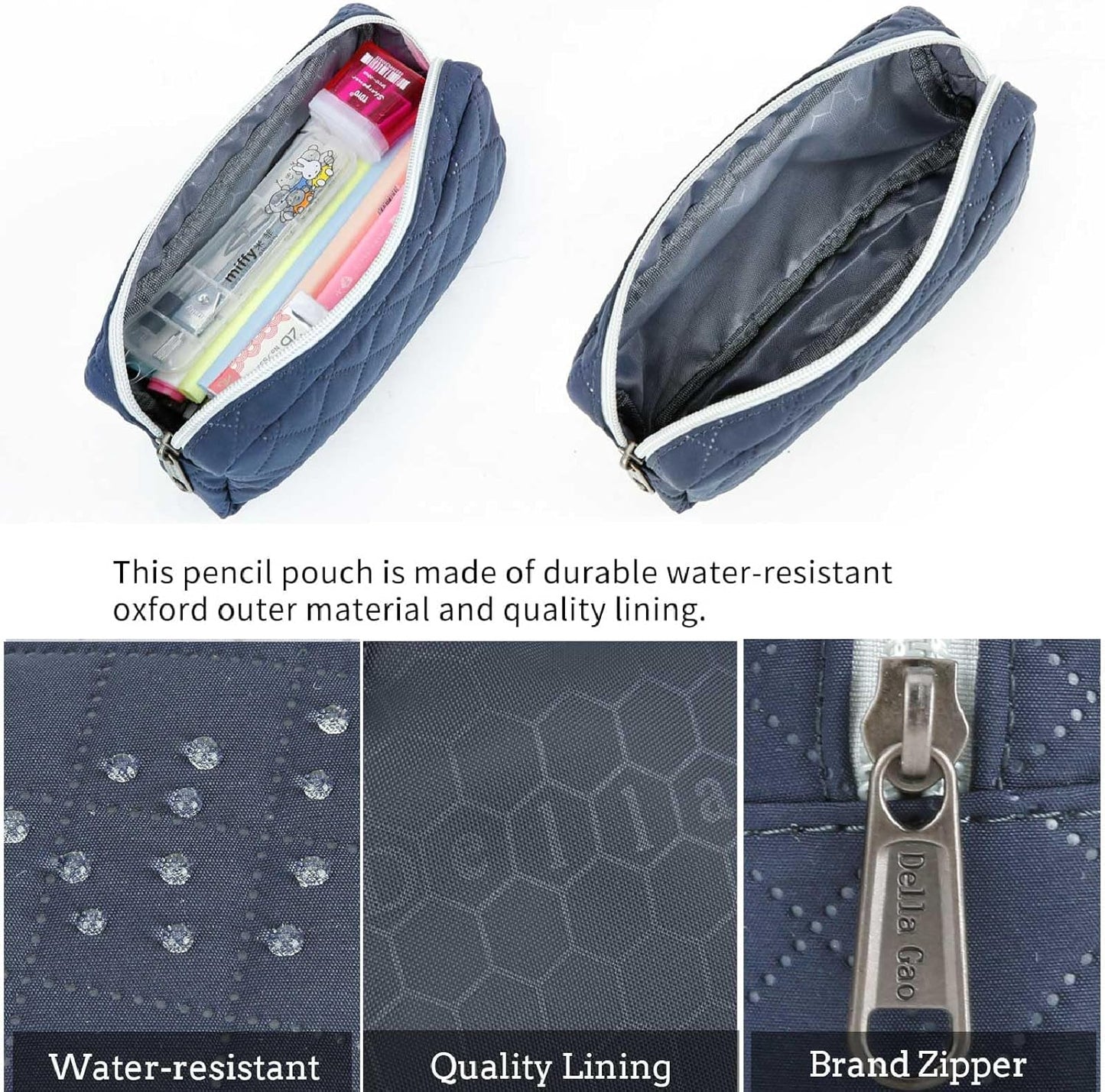 Della Gao Small Pencil Case Large Capacity Pencil Pouch Marker Pen Bag Coin Pouch Office Stationery Organizer (Dark Blue)