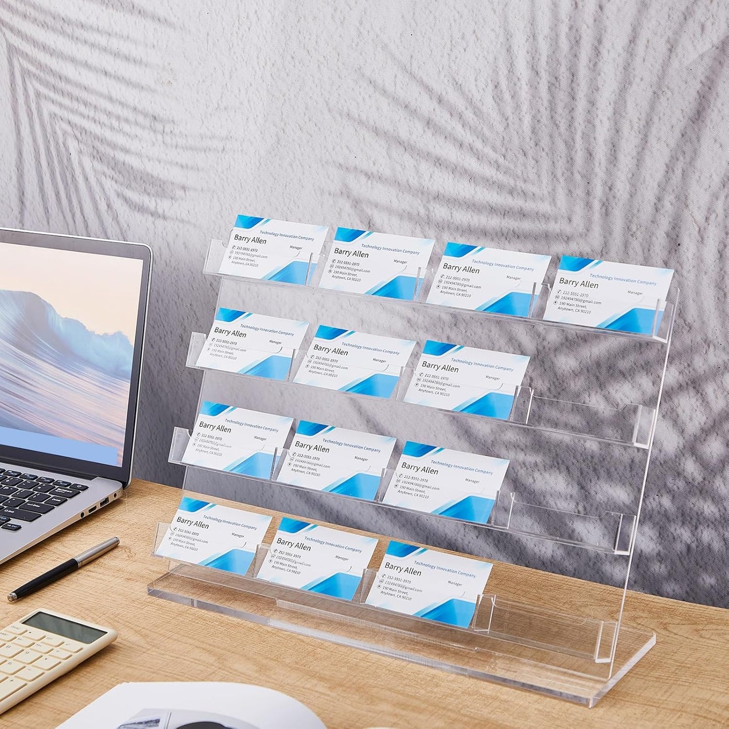 Business Card Holder for Desk 16 Slots Freestanding Acrylic Business Card Holder Display Stand Multiple Organizer for Office Meeting Exhibition Home