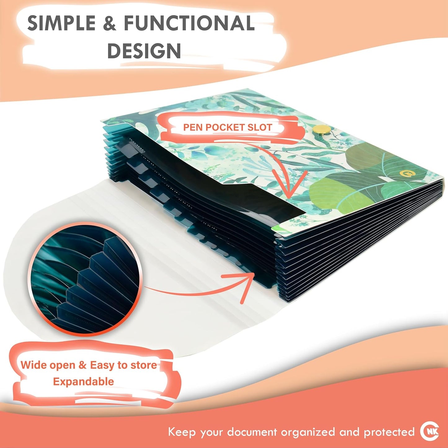 CNK File Folders Organizer with 13 Pockets Accordion Expanding Folder Documents Receipt Document Paper Pocket Filing Accordian Important expandable holder files alphabetical Labels Letter