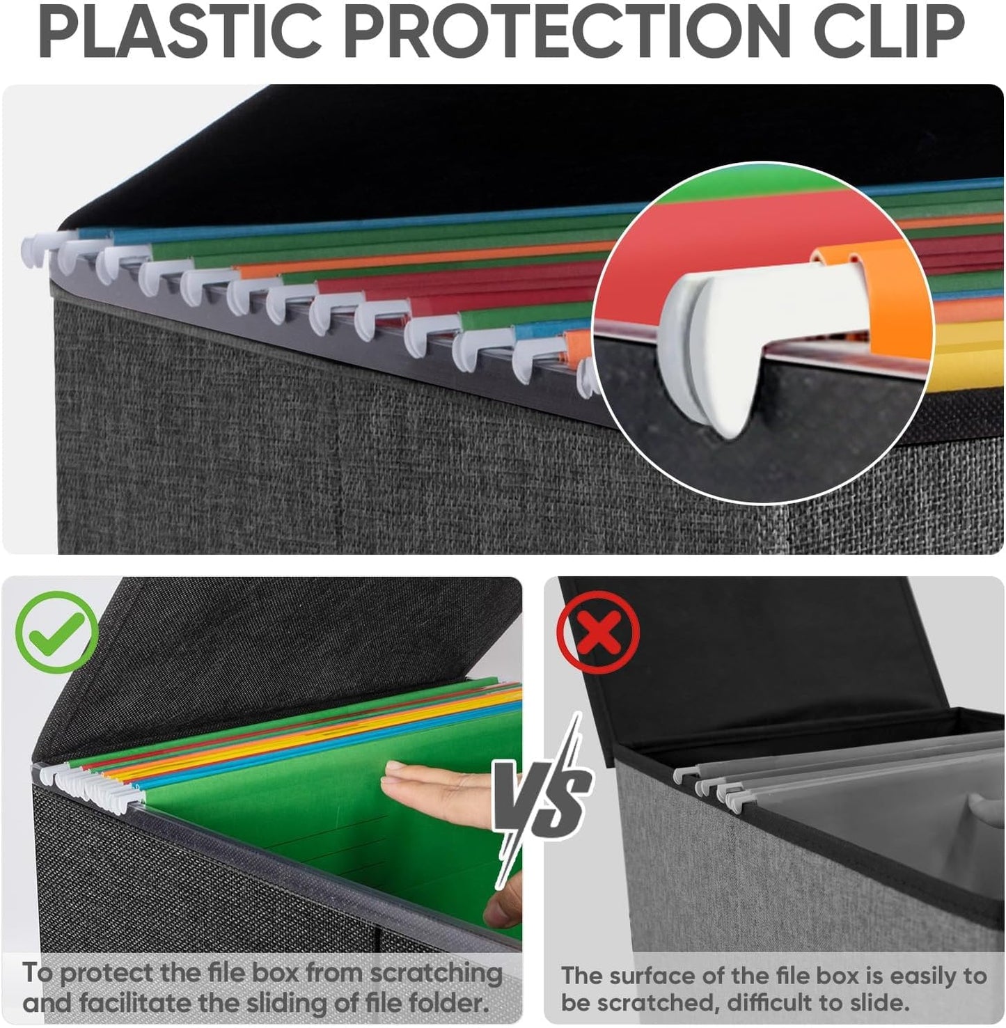 BALEINE File Organizer Box with Lid, Collapsible File Folder Organizer with Plastic Slide, Hanging File Folder Box for Office Document Storage (2 Pack, Black)