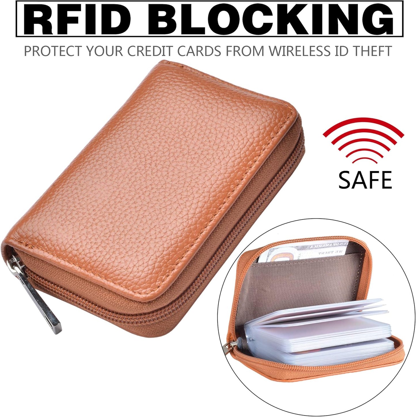 Easyoulife Genuine Leather Credit Card Holder Zipper Wallet With 26 Card Slots