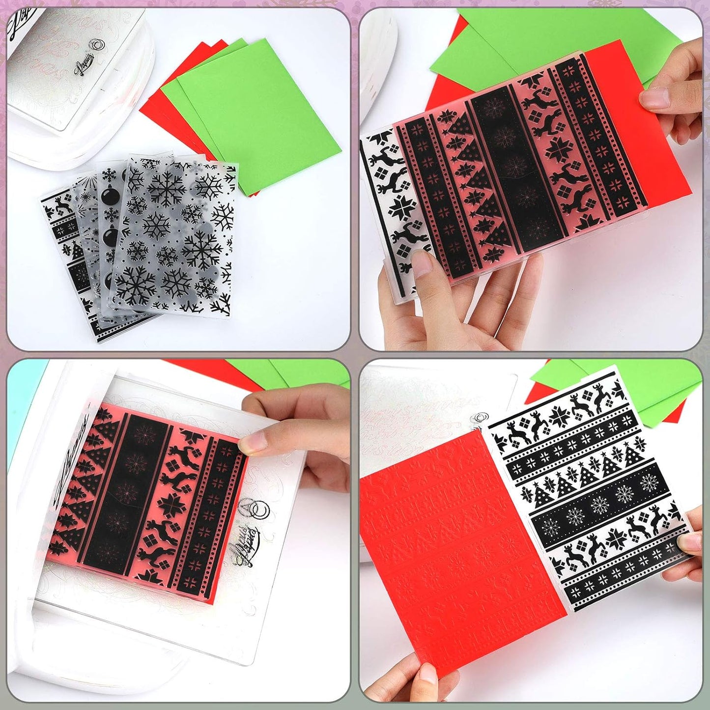 4 Pieces Christmas Plastic Embossing Folder Christmas Embossing Template Snowflake Bells Pattern Scrapbooking Embossing for Christmas Craft Cards Decorations