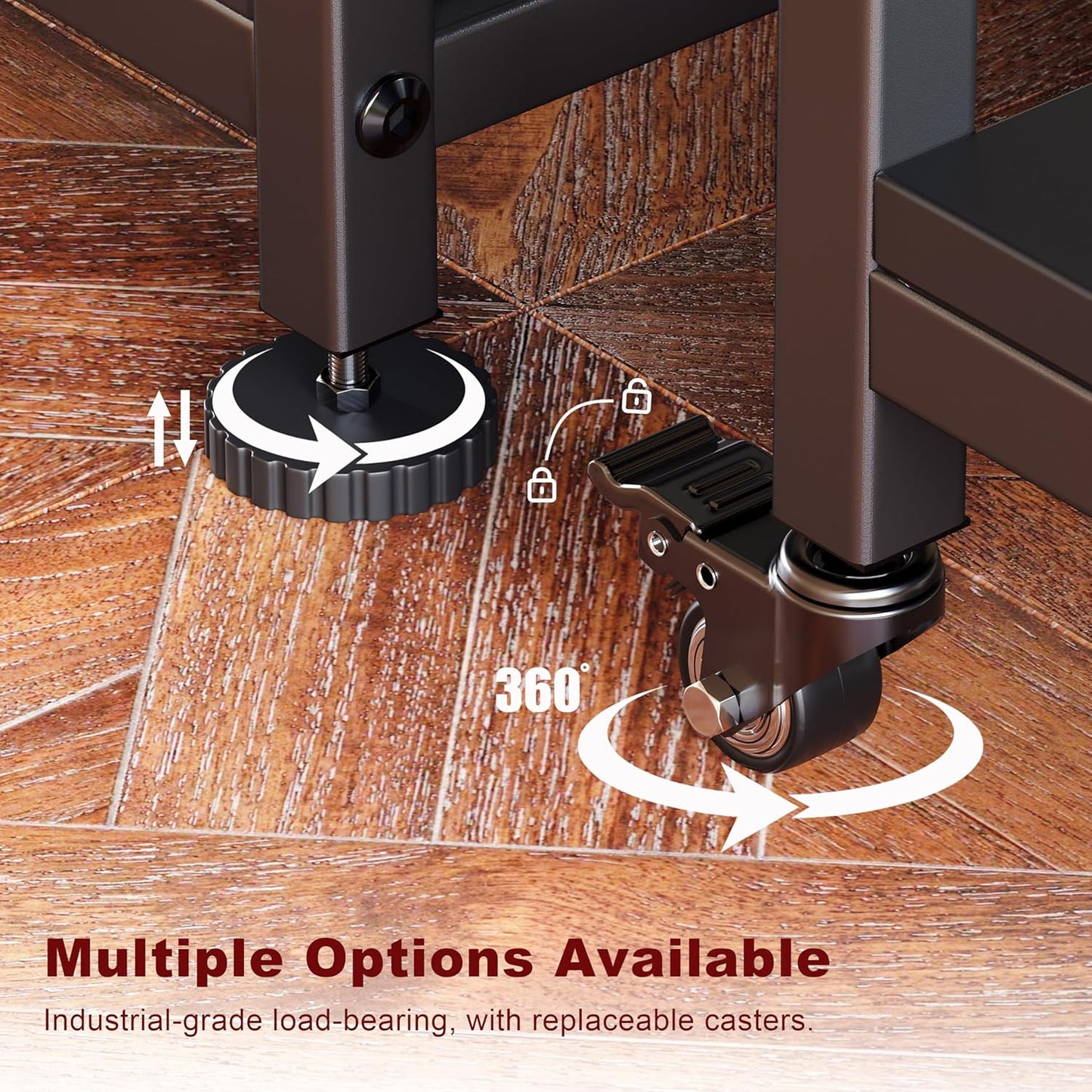 3 Tier Heavy Duty Printer Stand with Storage, Computer Tower Stand with Industrial Wheels & Drawer, Large Mobile Printer Table for Home Office Organization (Obsidian Black)