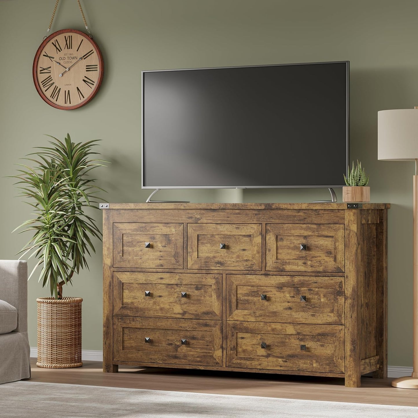 7-Drawer Dresser, Modern Wooden Storage Chest of Drawers, Dresser TV Stand, Wood Drawer Organizer with Metal Handles for Bedroom, Living Room, Hallway