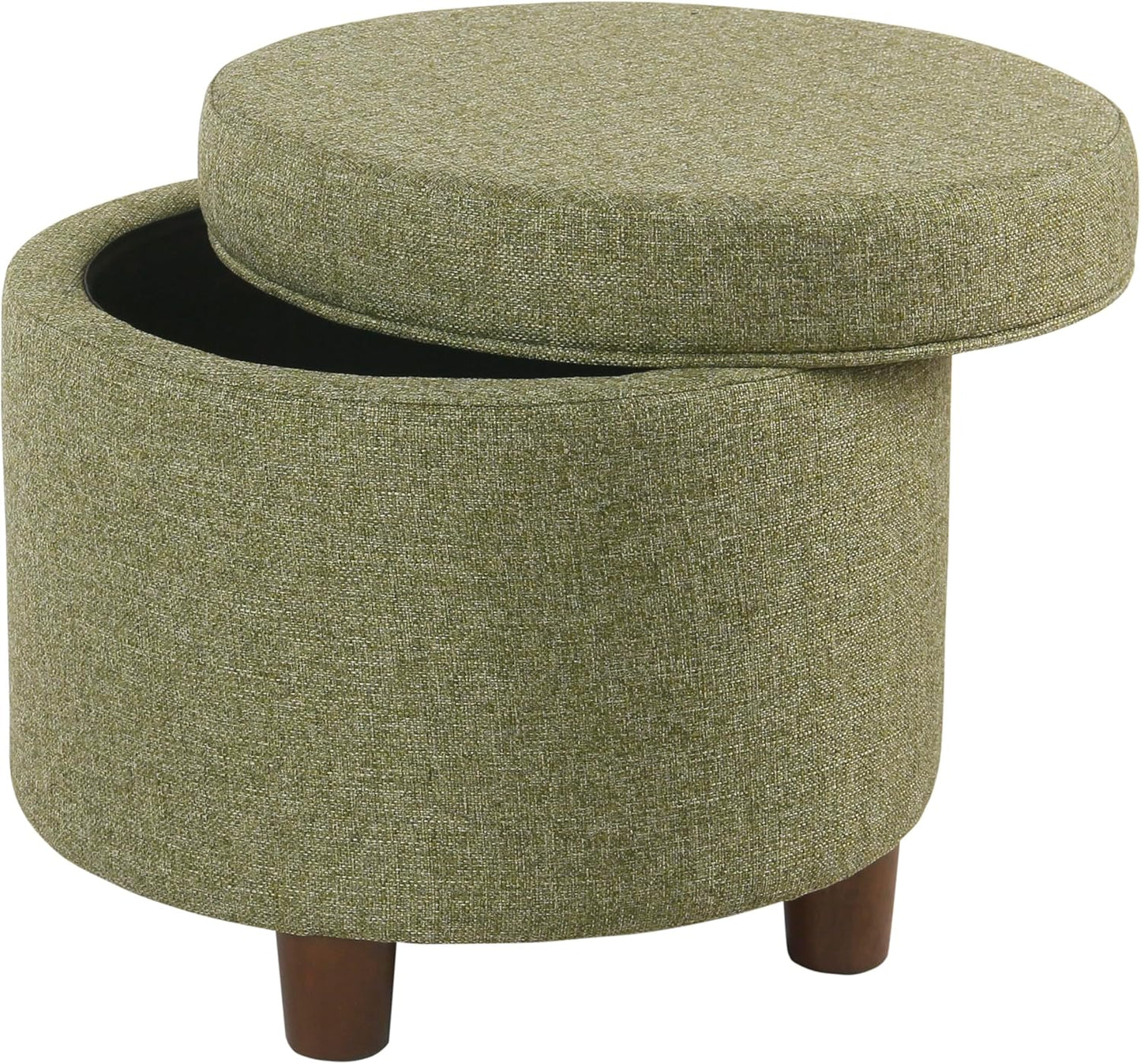 HomePop Home Decor | Upholstered Round Storage Ottoman | Ottoman with Storage for Living Room & Bedroom, Green Tweed