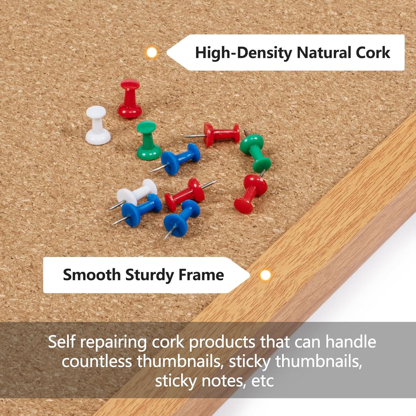 Board2by Cork Board Bulletin Board 18" x 24", Wood Framed Corkboards for Wall Decor, Hanging Office Message Board, Large Wall Mounted Notice Pin Board with 15 Push Pins for School, Home & Office