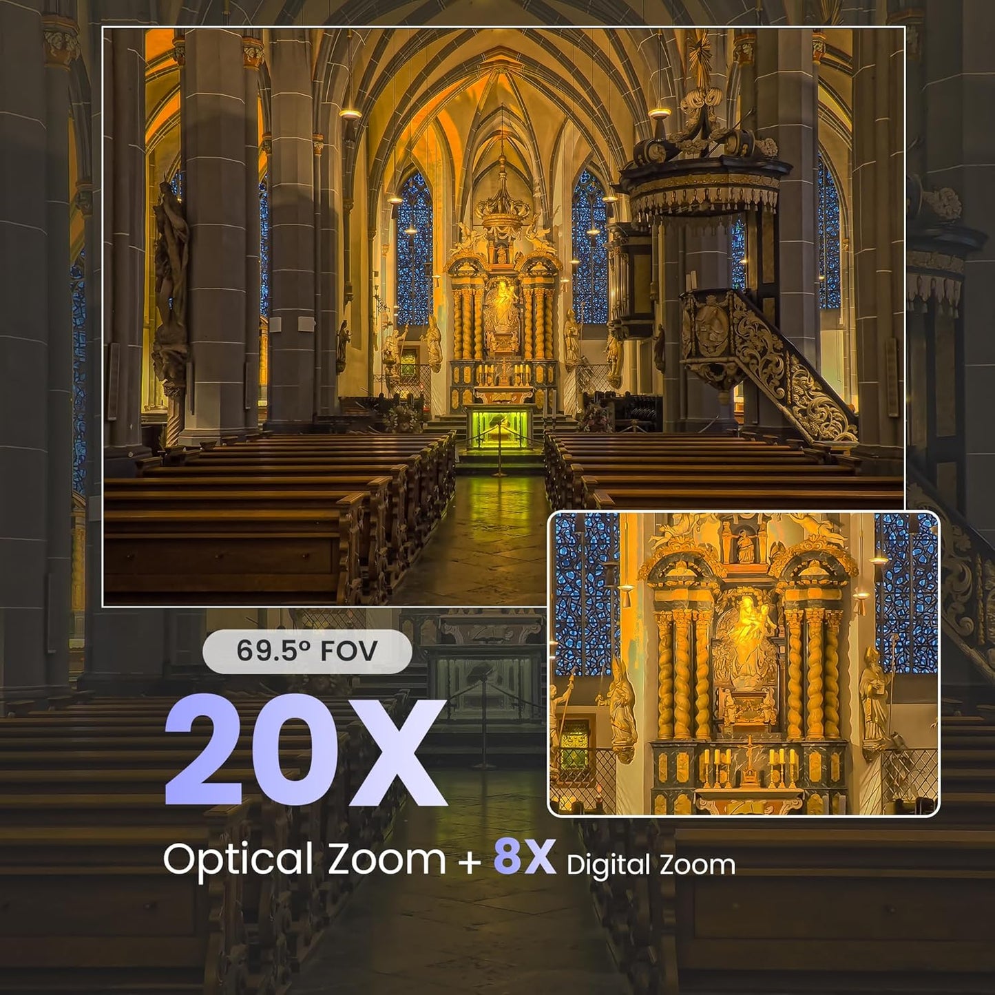 AI Auto Tracking PTZ Camera 3G-SDI/USB3.0/HDMI/LAN IP PoE Live Streaming 20X Optical and 8X Digital Zoom Camera 1080P 60FPS for Church Services Worship Education Events vMix OBS YouTube