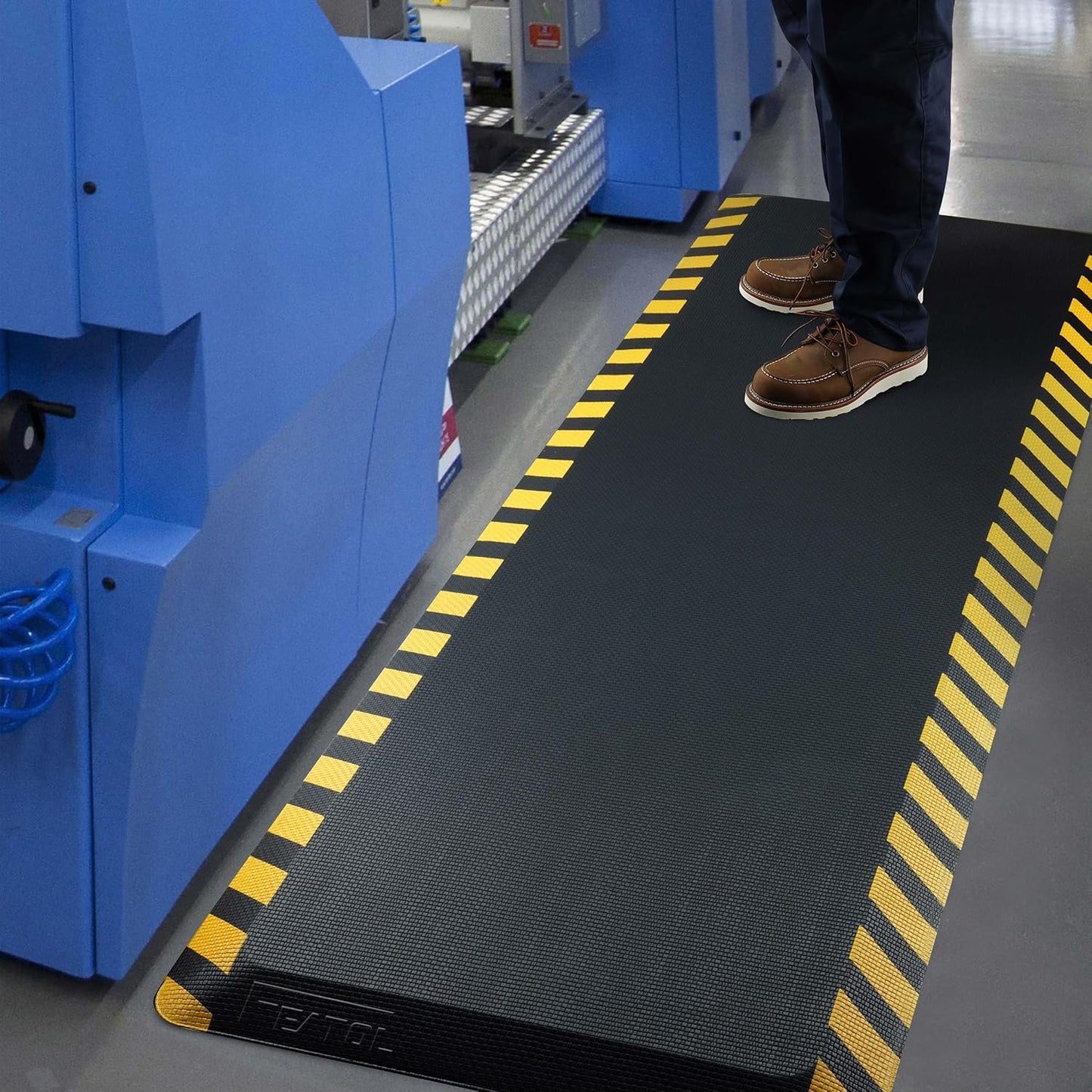 FEATOL Anti Fatigue Mats Industrial 3 Packs, Ergonomic Standing Floor Mat for Work for Stand, Black with Yellow Border Safety 20" x 59"-Support for Leg & Back Pain