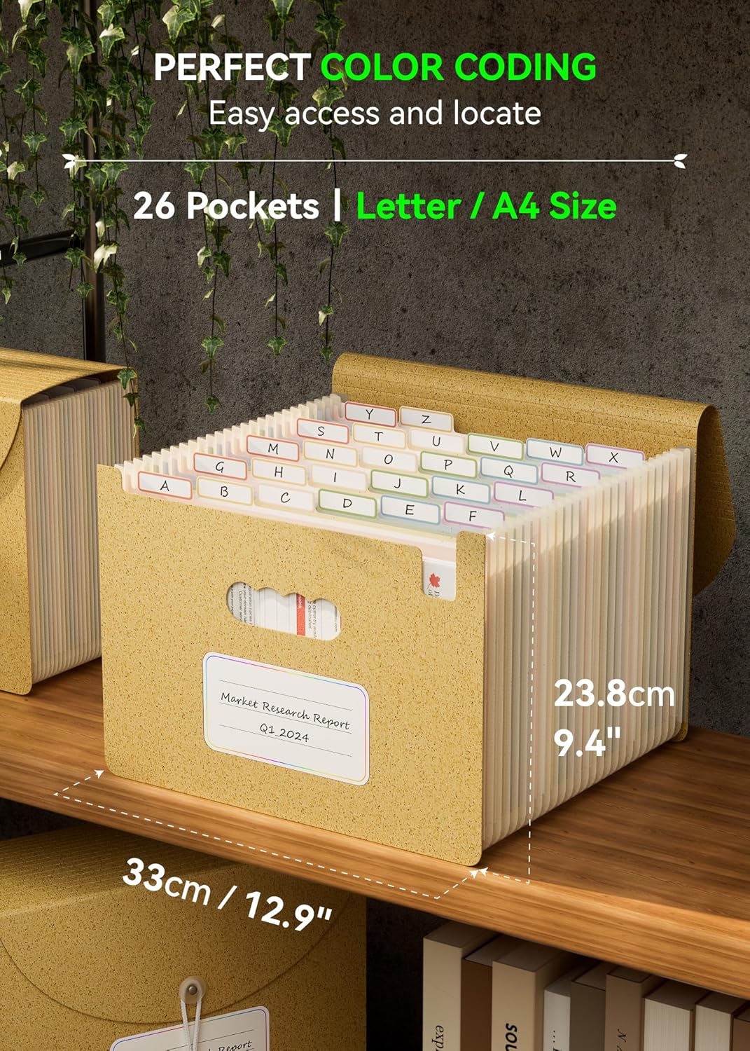 Accordion File Organizer, 26 Pockets Wheat Straw Expanding File Folder, Monthly Bill Receipt Organizer, A-Z Tabs, 100% BPA Free, Return to Nature, Healthy Living, Letter/A4 Size-Wheat Yellow
