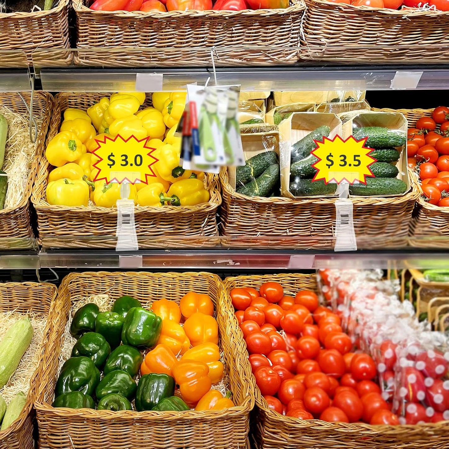 50 Pcs Plastic Sign Holder Clip Clear Food Signs Clip Swivel Price Signs Clip Rotatable Price Rack Shelf Clips for Merchandise Sign Clip Double Display Clips for Retail Cards