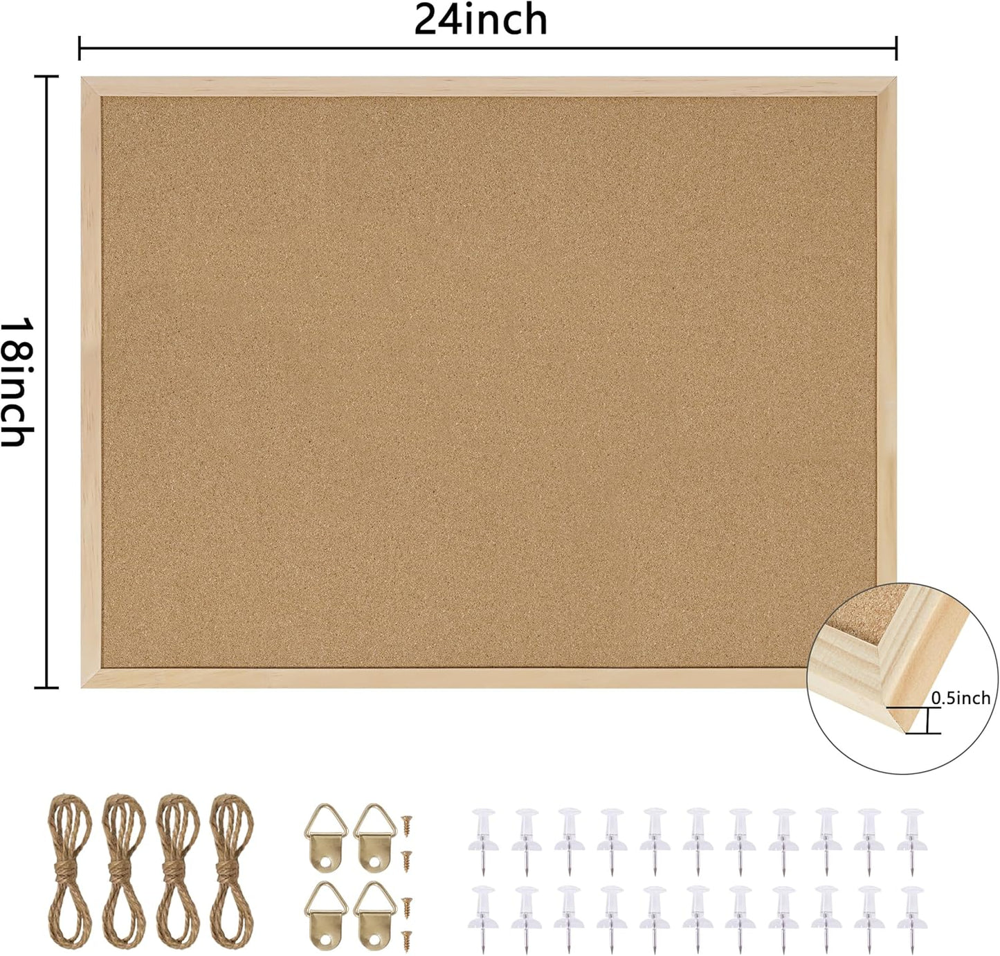 Cork Board 2Pack,24x18 Bulletin Board for Office with Pin Oak Wood Boards, Message Board or Vision Board.
