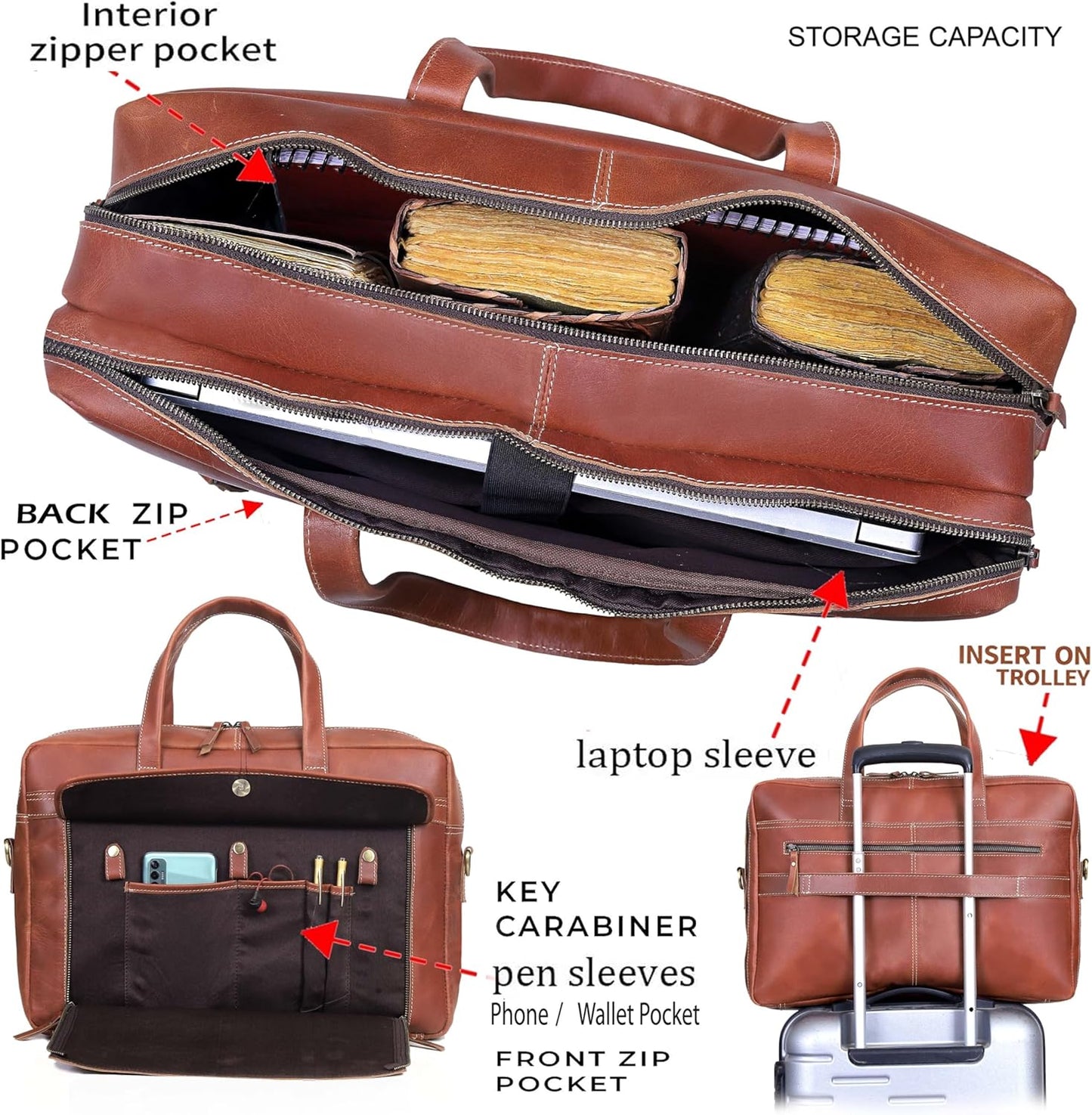 Full Grain italian Leather Briefcase for Men Top Choice Gifts Handcrafted Laptop Bag with Multiple Compartments